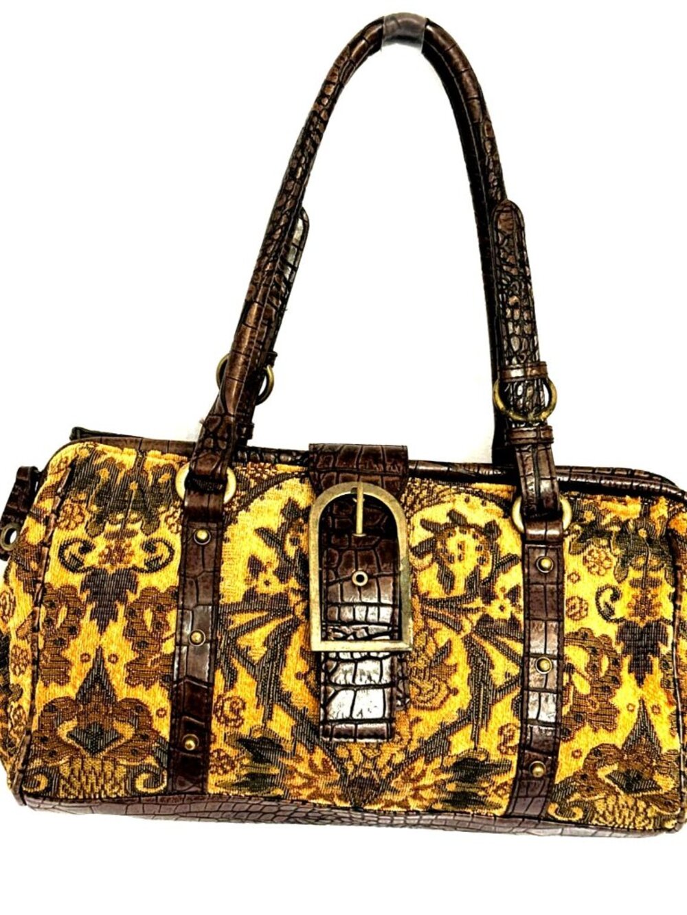 Emilie M. Tapestry-style Bag in Earthy tones, barrel style Vintage Inspired Bag
